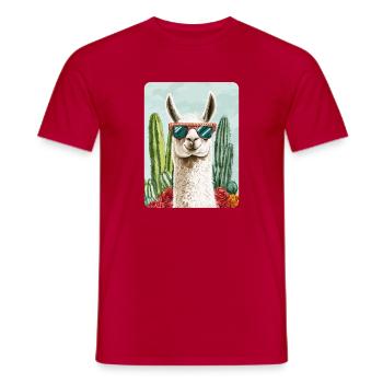 Lama - Männer T-Shirt - Rot - Vorne - AI Model Male 178 dark (178cm)