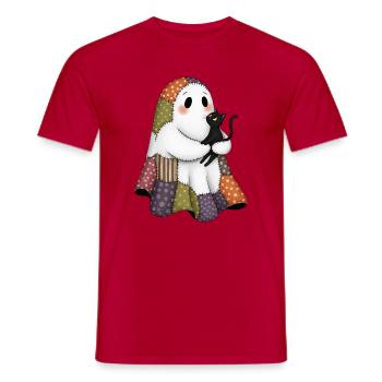 Patchwork fantôme avec chat noir - T-shirt homme - rouge - Devant - AI Model Male 178 dark (178cm)