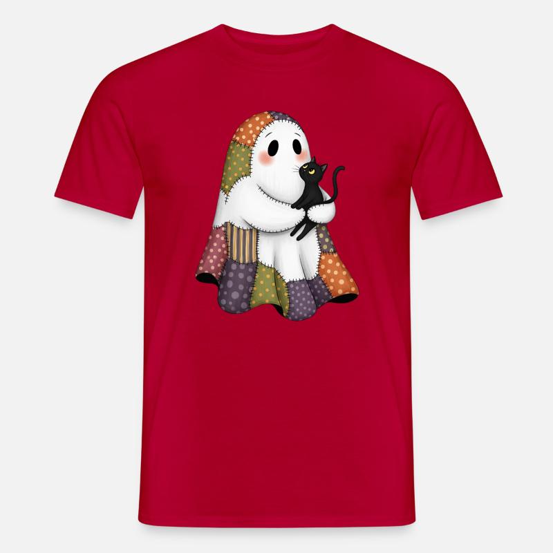 Patchwork fantôme avec chat noir - T-shirt homme - rouge