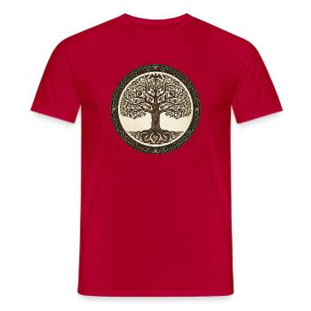 Arbre de Vie Yggdrasil dans le Cercle Nodal Celtique - T-shirt homme - rouge - Devant - AI Model Male 178 dark (178cm)