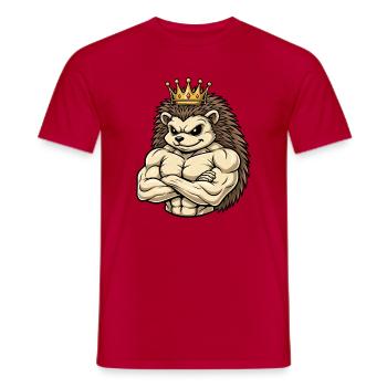 Starker Igel König Cartoon Fitness Portrait - Männer T-Shirt - Rot - Vorne - AI Model Male 178 dark (178cm)