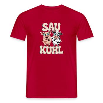  Sau Kuhl Lustige Schwein Und Kuh Illustration Mit - Männer T-Shirt - Rot - Vorne - AI Model Male 178 dark (178cm)