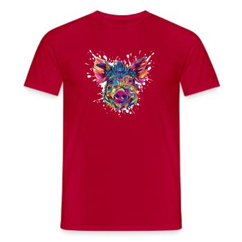 Colour explosion pig's head - Men's T-Shirt - red - Front - AI Model Male 178 dark (178cm)