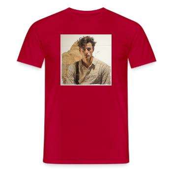 Beige portrait with leather straps - Men's T-Shirt - red - Front - AI Model Male 178 dark (178cm)