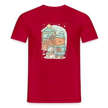 Capybara Weihnachtsmarkt mit Schneemann - Männer T-Shirt - Rot - Vorne - AI Model Male 178 dark (178cm)