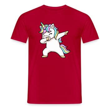 Buntes Einhorn in Dab Position  - Männer T-Shirt - Rot - Vorne - AI Model Male 178 dark (178cm)