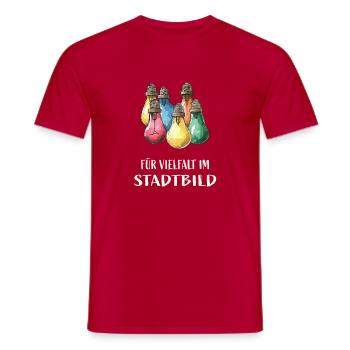 For diversity in the cityscape - Men's T-Shirt - red - Front - AI Model Male 178 dark (178cm)