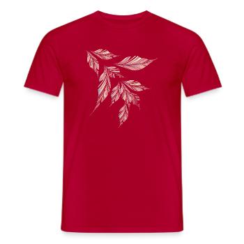 Motif de feuilles délicatement scintillant et léger comme une plume - T-shirt homme - rouge - Devant - AI Model Male 178 dark (178cm)