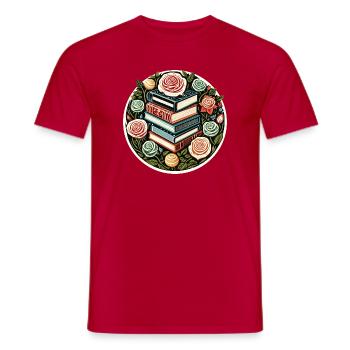 Floral Book Stack Emblem - Men's T-Shirt - red - Front - AI Model Male 178 dark (178cm)