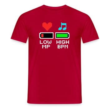 LOW MP HIGH BPM Pixel Art Gaming Music - Men's T-Shirt - red - Front - AI Model Male 178 dark (178cm)