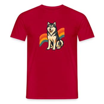 Chien malamute d’Alaska avec fond arc-en-ciel - T-shirt homme - rouge - Devant - AI Model Male 178 dark (178cm)