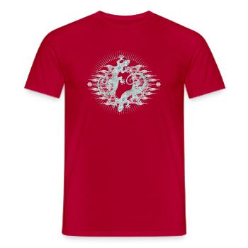 Two ornate geckos in a silver ornamental circle - Men's T-Shirt - red - Front - AI Model Male 178 dark (178cm)