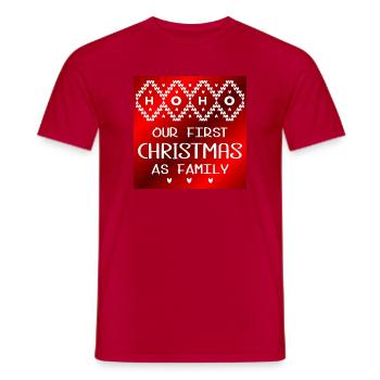 First Christmas as family - Men's T-Shirt - red - Front - AI Model Male 178 dark (178cm)