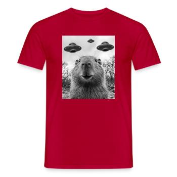 Capybara Selfie with UFO - Men's T-Shirt - red - Front - AI Model Male 178 dark (178cm)