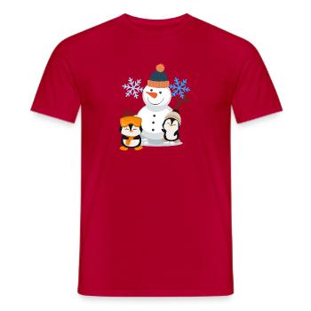 Winterfreude Schneemann Pinguine - Männer T-Shirt - Rot - Vorne - AI Model Male 178 dark (178cm)