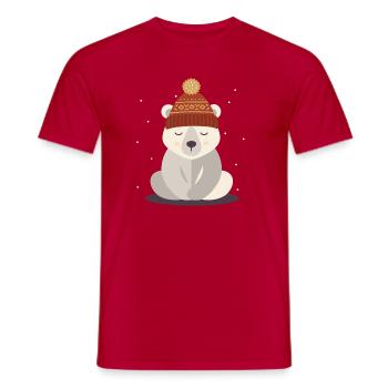 Sleeping Polar Bear with Winter Hat – Winter Motif - Men's T-Shirt - red - Front - AI Model Male 178 dark (178cm)