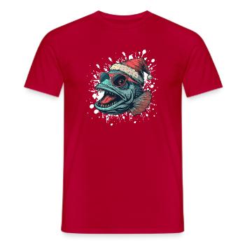 Piranha Fische Weihnachten Lustig - Männer T-Shirt - Rot - Vorne - AI Model Male 178 dark (178cm)