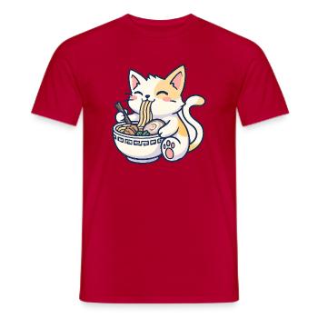 Kawaii Ramen Cat Joy - Men's T-Shirt - red - Front - AI Model Male 178 dark (178cm)