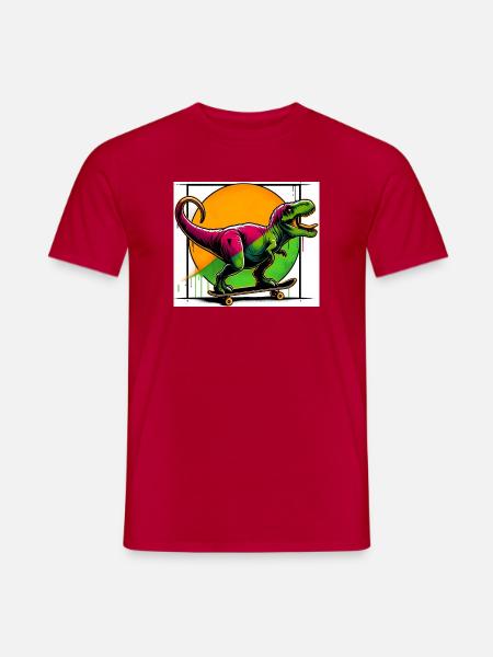 Dinosaure sur Skateboard - T-shirt homme - rouge