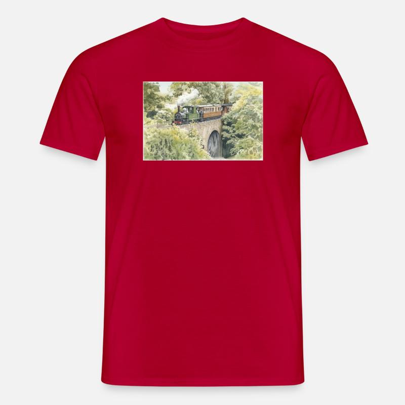 Aquarell-Dampfeisenbahn-Viadukt - Männer T-Shirt - Rot