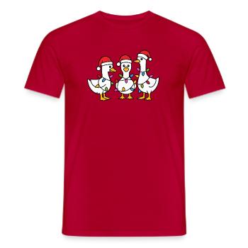 Three Festive Ducks in Santa Hats - Men's T-Shirt - red - Front - AI Model Male 178 dark (178cm)
