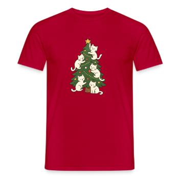 Whiskered Christmas Tree Crew, Love Cats, Kittens  - Men's T-Shirt - red - Front - AI Model Male 178 dark (178cm)