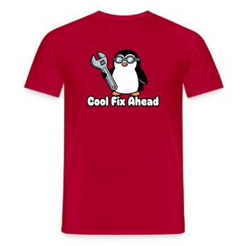Penguin mechanic with wrench - Men's T-Shirt - red - Front - AI Model Male 178 dark (178cm)