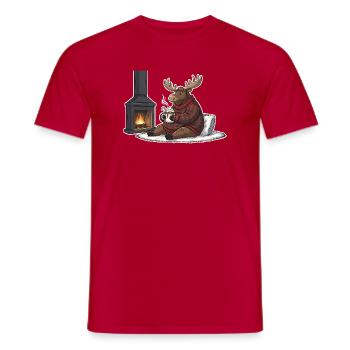 Fireplace Warm Reindeer Ugly Christmas - Men's T-Shirt - red - Front - AI Model Male 178 dark (178cm)