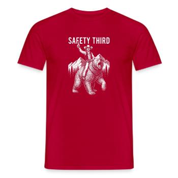 Safety Third Funny Sarcastic Cowboy Safety - Men's T-Shirt - red - Front - AI Model Male 178 dark (178cm)