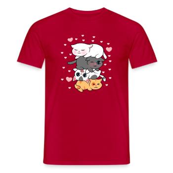 Four Kawaii Kittens Stack Cute Cats Illustration - Men's T-Shirt - red - Front - AI Model Male 178 dark (178cm)