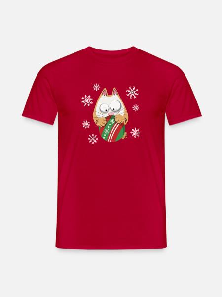 Cute Christmas Cat Winter Atmosphere - Men's T-Shirt - red