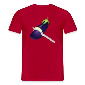 Glowing Eggplant with Kitchen Knife - Men's T-Shirt - red - Front - AI Model Male 178 dark (178cm)