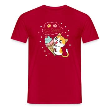 Chat gourmand avec glace pastel - Men's T-Shirt - red - Front - AI Model Male 178 dark (178cm)