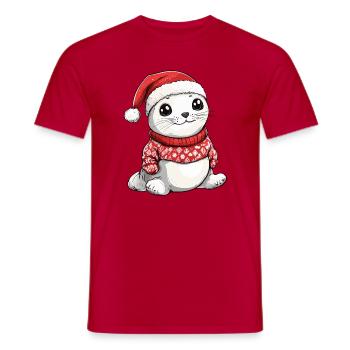 Robbe Tier Weihnachten Xmas - Männer T-Shirt - Rot - Vorne - AI Model Male 178 dark (178cm)