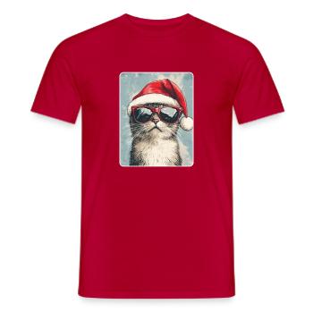 Chat cool avec lunettes de soleil Chapeau de Père Noël - T-shirt homme - rouge - Devant - AI Model Male 178 dark (178cm)