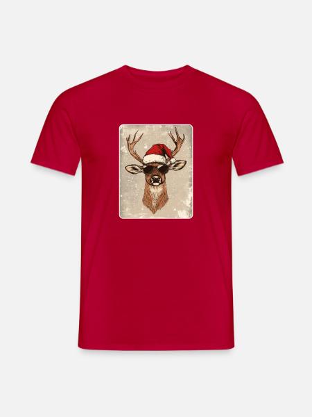Rentier Hirsch Geweih Reindeer Vintage Weihnachten - Männer T-Shirt - Rot