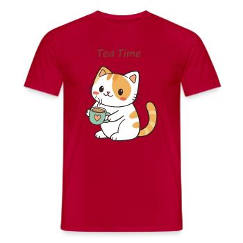 Chat Tea Time Doux - T-shirt homme - rouge - Devant - AI Model Male 178 dark (178cm)