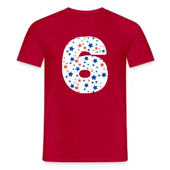 Number 6 - Men's T-Shirt - red - Front - AI Model Male 178 dark (178cm)