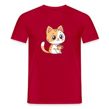 Süße Katze mit Teeherztasse - Männer T-Shirt - Rot - Vorne - AI Model Male 178 dark (178cm)