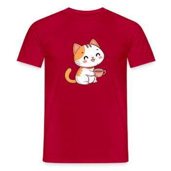 Katzen-Cartoon-Hot-Mug - Männer T-Shirt - Rot - Vorne - AI Model Male 178 dark (178cm)