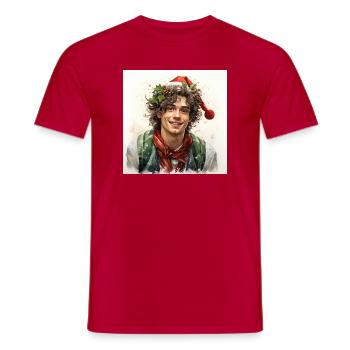Merry Christmas portrait young man - Men's T-Shirt - red - Front - AI Model Male 178 dark (178cm)