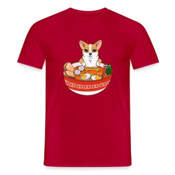 Petit chien corgi mignon mangeant des nouilles ramen, gourmet japonais - T-shirt homme - rouge - Devant - AI Model Male 178 dark (178cm)