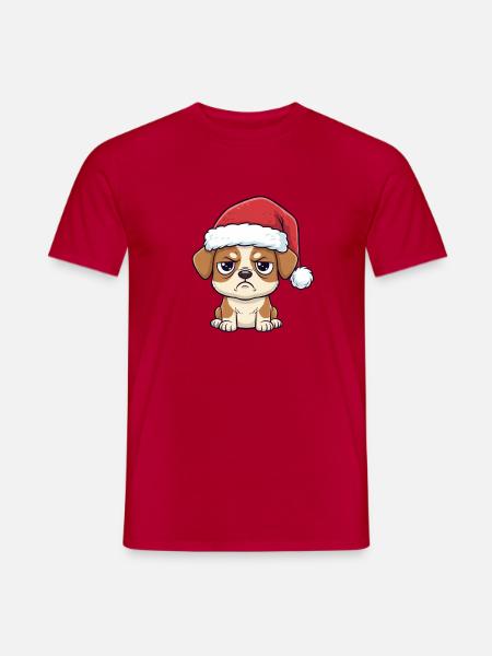 Sød gnaven hund med hat – juletegnefilm - Mænd T-shirt - rød