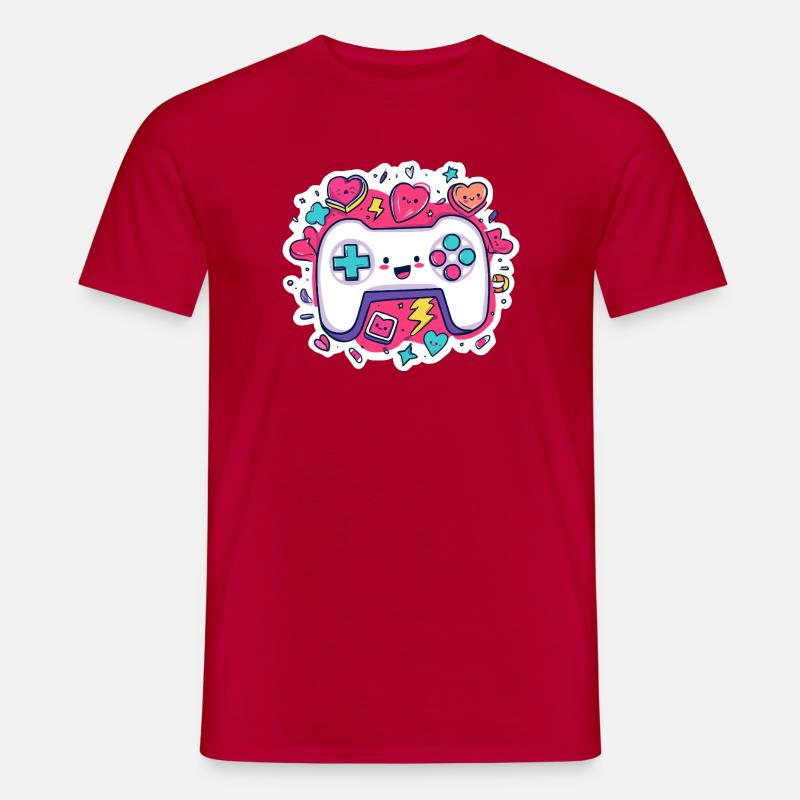 Kawaii Controller Herz Neon Stil - Männer T-Shirt - Rot