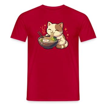 Chat aux nouilles, ramen, chat kawaii - T-shirt homme - rouge - Devant - AI Model Male 178 dark (178cm)