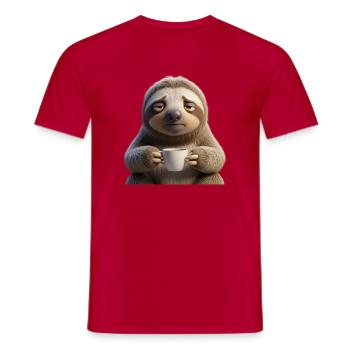 Funny tired sloth with coffee - Men's T-Shirt - red - Front - AI Model Male 178 dark (178cm)