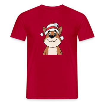 Funny dog with santa hat cute cartoon - Men's T-Shirt - red - Front - AI Model Male 178 dark (178cm)