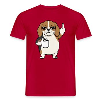 Sour Beagle with Coffee Cartoon Middle Finger - Men's T-Shirt - red - Front - AI Model Male 178 dark (178cm)