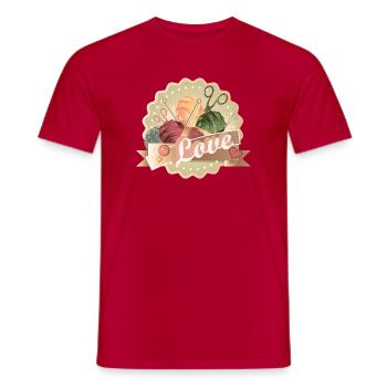 Vintage Wollknäuel Patch mit Stricknadeln & Herz - Männer T-Shirt - Rot - Vorne - AI Model Male 178 dark (178cm)