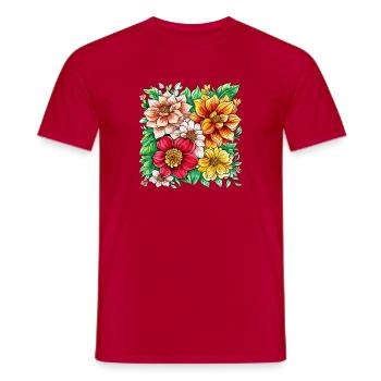 Blütenvielfalt bunte Floralmotive - Männer T-Shirt - Rot - Vorne - AI Model Male 178 dark (178cm)